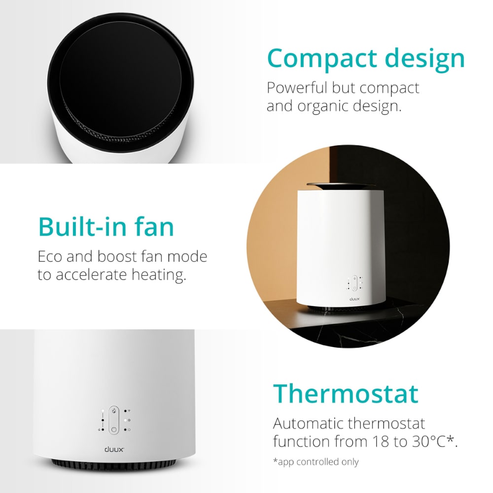 Duux Threesixty 2 Smart PTC Ceramic Fan Heater 800-1800 Watts White Useful Features - Aerify