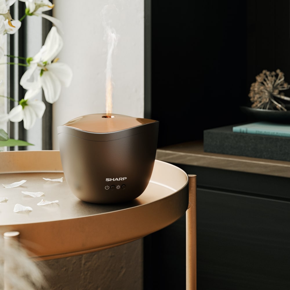 Sharp Ultrasonic Aroma Diffuser Brown On Side Table - Aerify