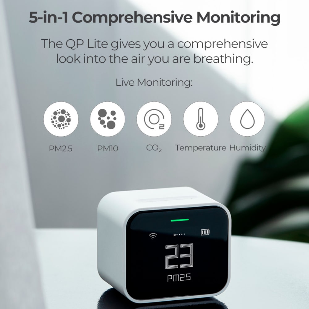 Qingping Lite 5-In-1 Air Quality Monitor PM2.5, PM10, CO2 & More Comprehensive Monitoring - Aerify