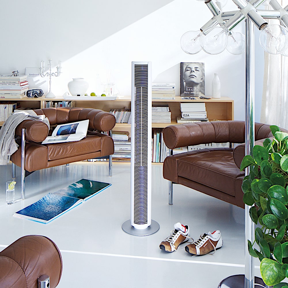 Stadler Form Peter Swing Tower Fan White In Living Room On Floor  - Aerify
