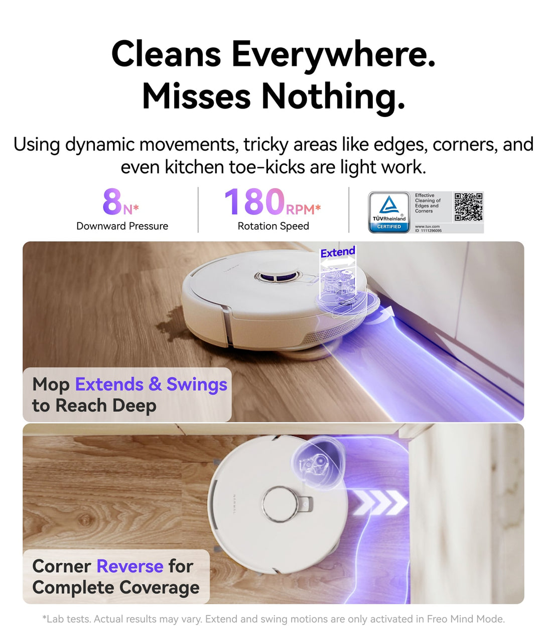 Robotic vacuum cleaner with features highlighted on a white background