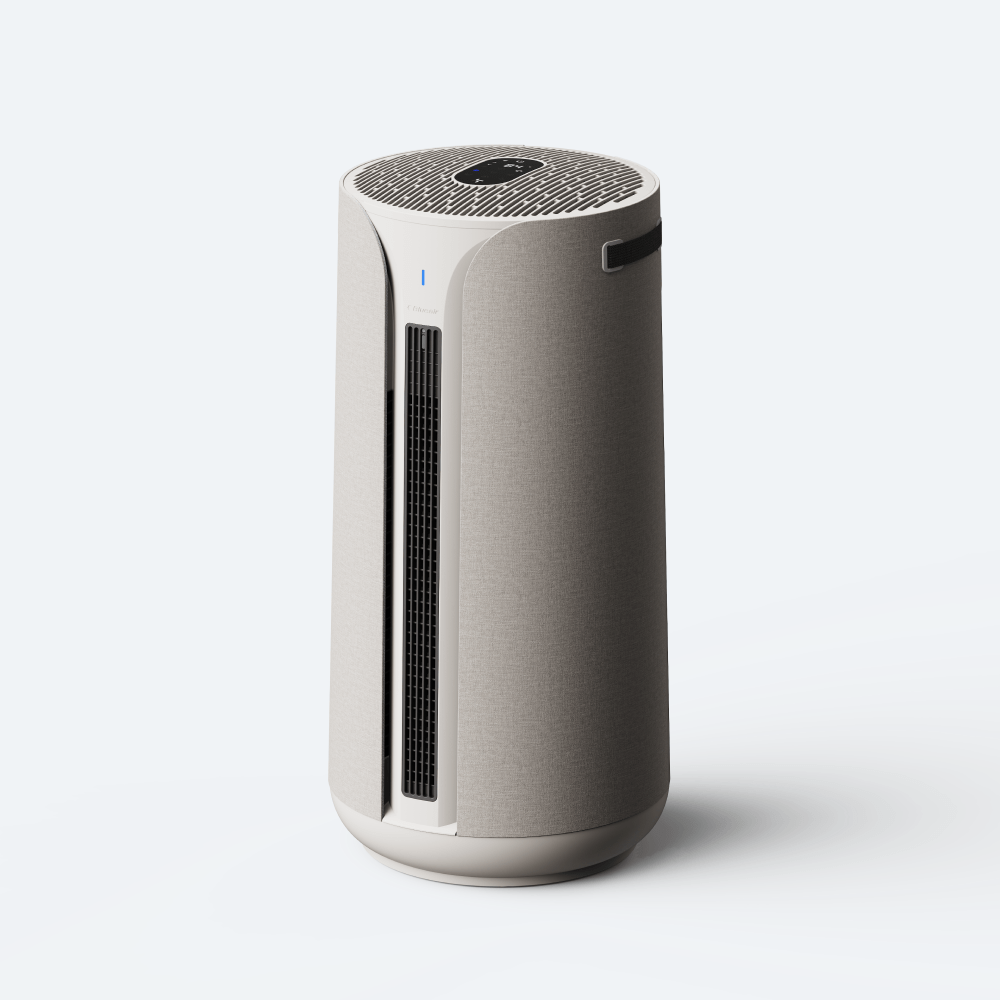 Gray air purifier on a white background