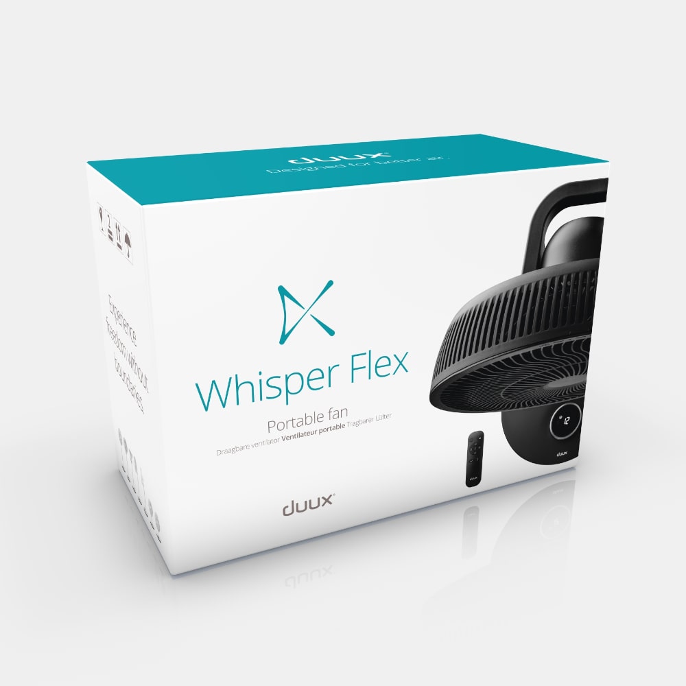 Duux Whisper Flex Smart Pedestal & Table Fan Black Retail Packaging - Aerify
