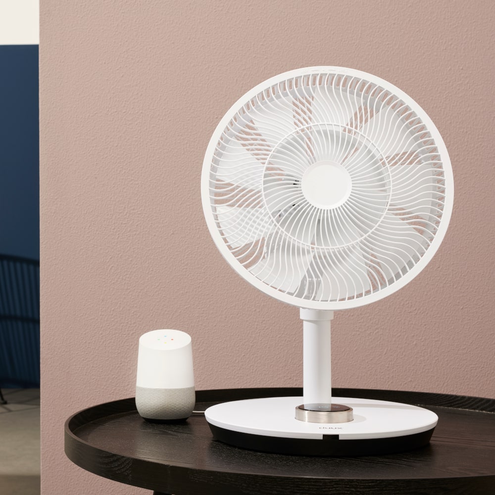 Duux Whisper Flex Smart Pedestal & Table Fan White on Table with Google Home - Aerify