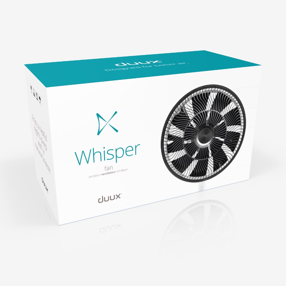 Duux Whisper Pedestal Fan White Retail Packaging - Aerify