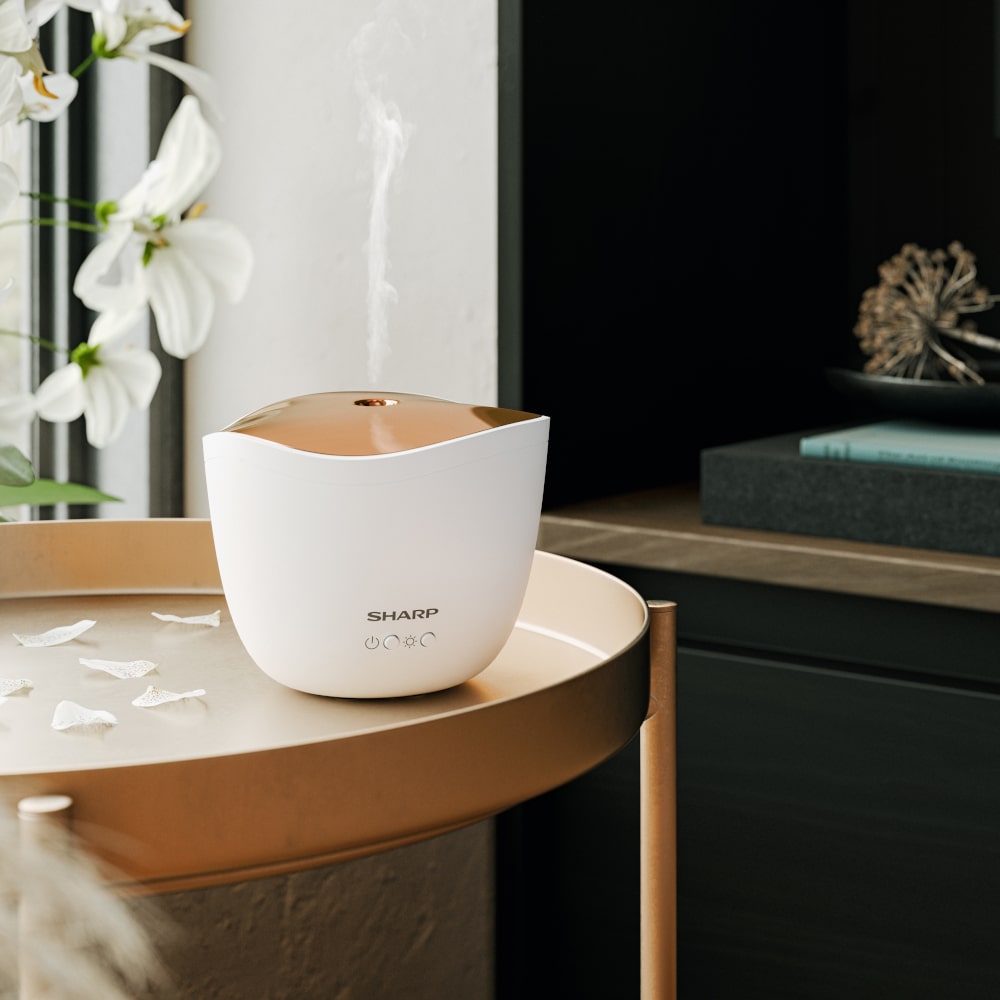 Sharp Ultrasonic Aroma Diffuser White On Side Table - Aerify