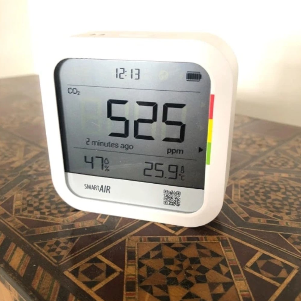 Smart Air 3-in-1 CO₂, Relative Humidity, and Temperature Monitor On Table - Aerify