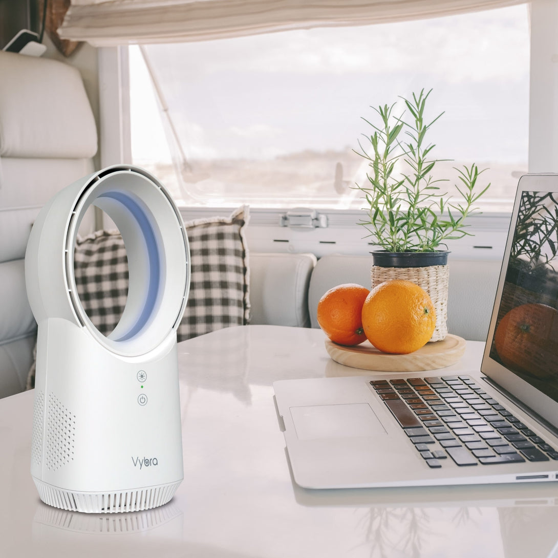 Vybra Solo Rechargeable Bladeless & Cordless Desktop Fan White Camper - Aerify