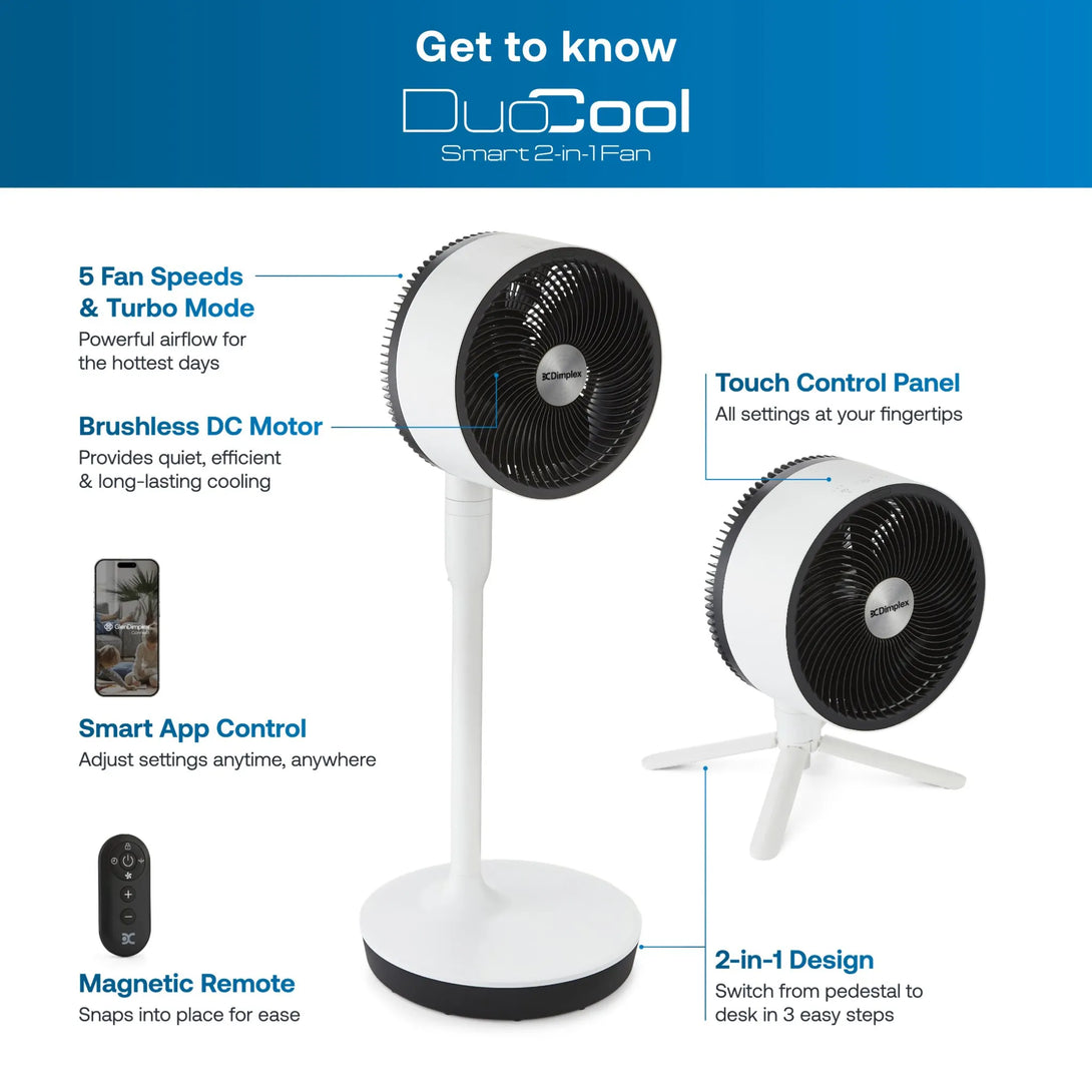Dimplex Duocool DXACF001 Smart 2‑in‑1 Fan With Wi‑Fi & 180° Oscillation ...