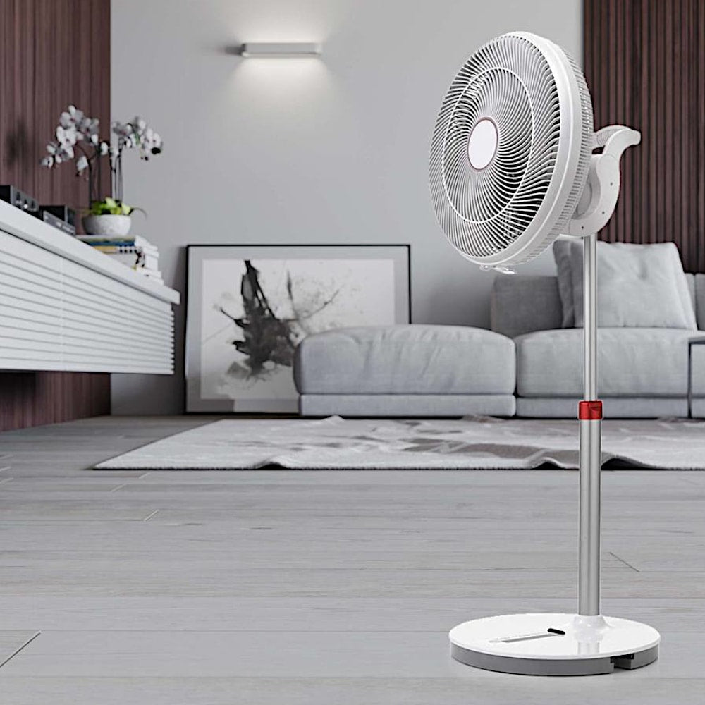 EcoAir Kinetic Low Energy 14 DC Pedestal Fan In Living Room - Aerify
