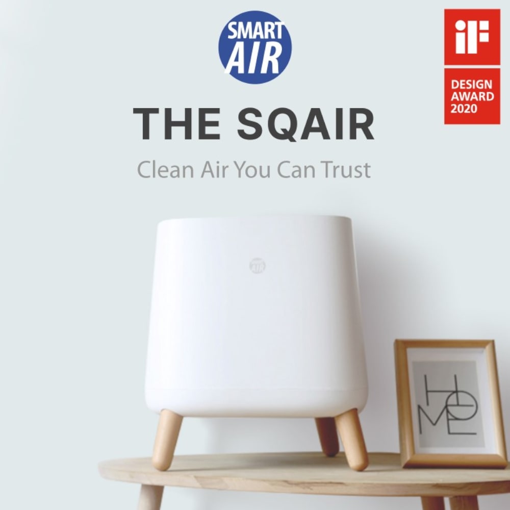 Smart Air Sqair Air Purifier On Table With Picture - Aerify
