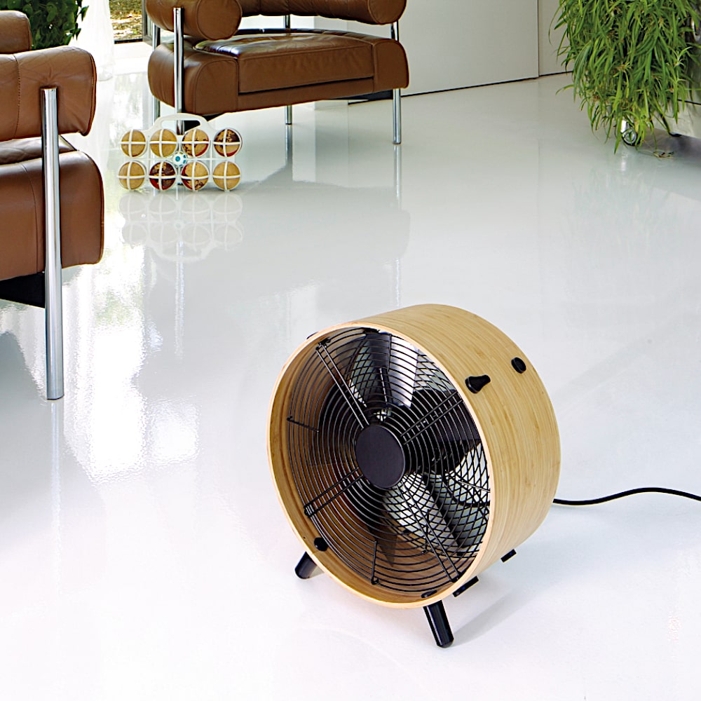 Stadler Form Otto Bamboo Floor Fan In Living Room - Aerify