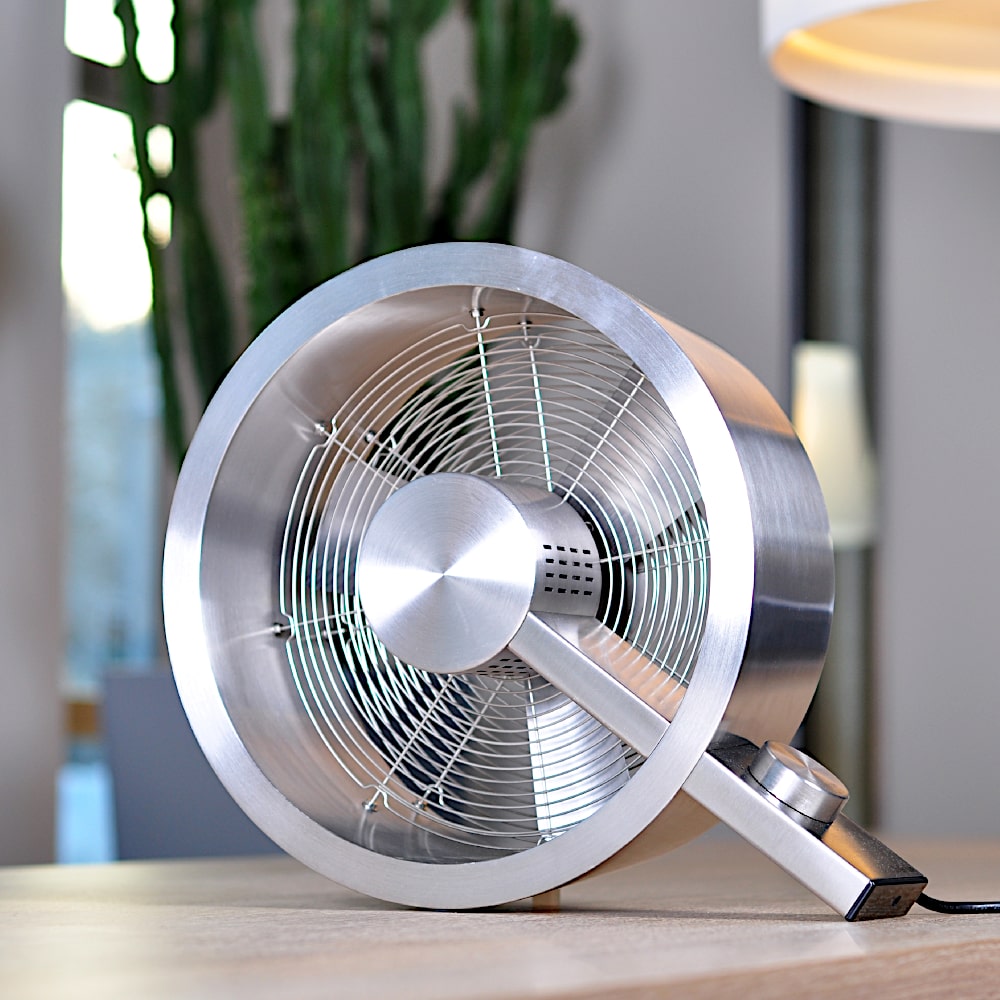 Stadler Form Q Portable Stainless Steel Fan On Desk - Aerify