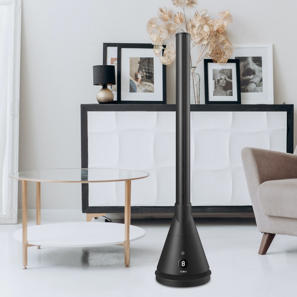 Vybra Multi 3-in-1 Tower - UVC Air Steriliser, Heater & Cooling Fan Black In Living Room - Aerify
